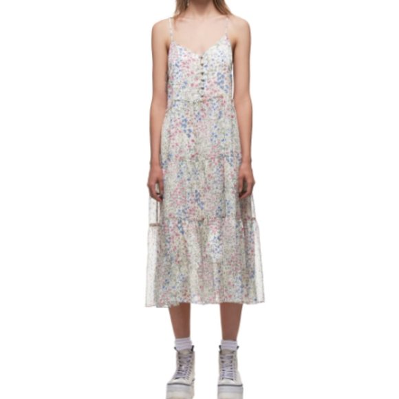 R13 Floral Print Tiered Midi Slip Dress - Ecru/Multicolor